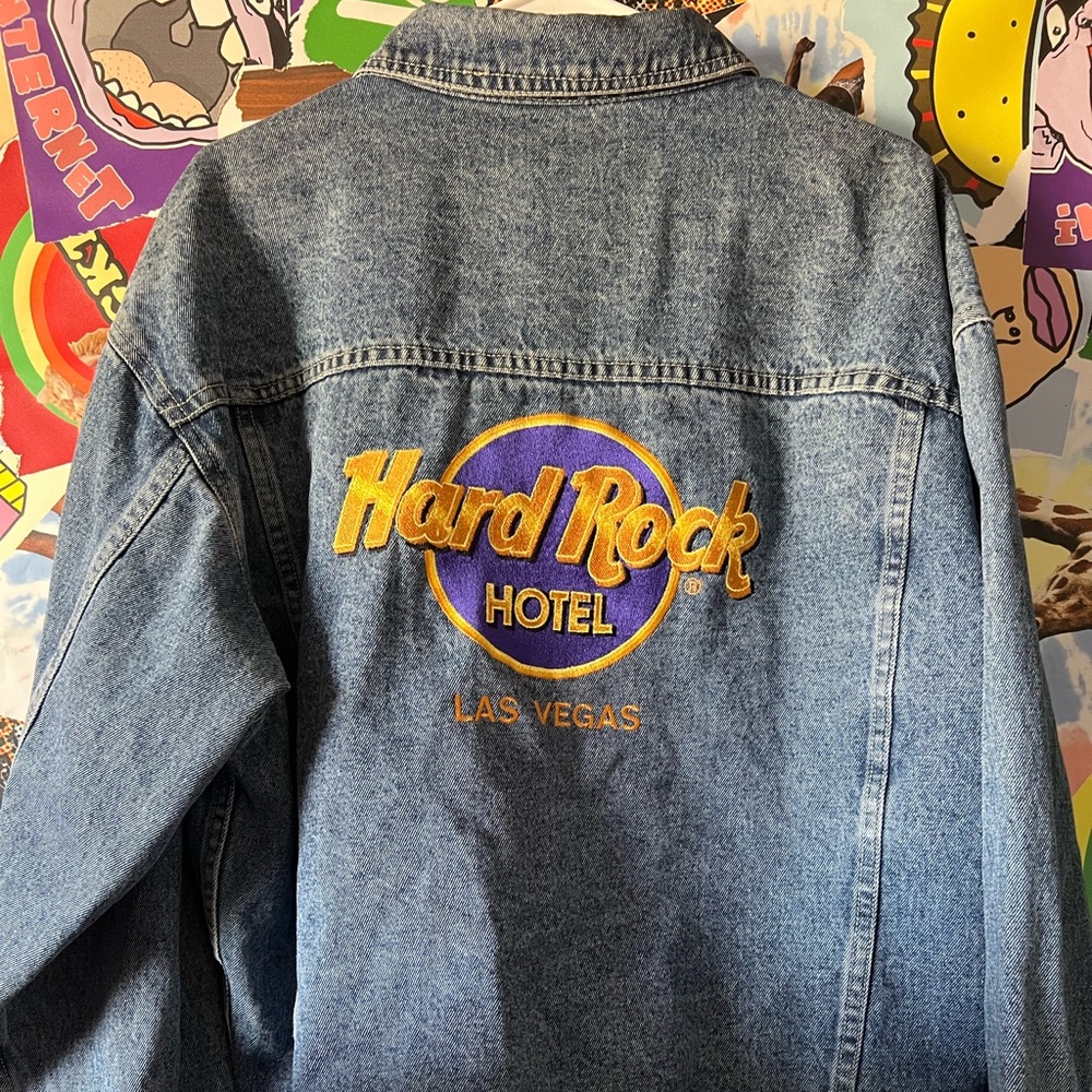 Men's Vintage Hard Rock Hotel Las Vegas Denim Jacket Size Large Trucker Rare